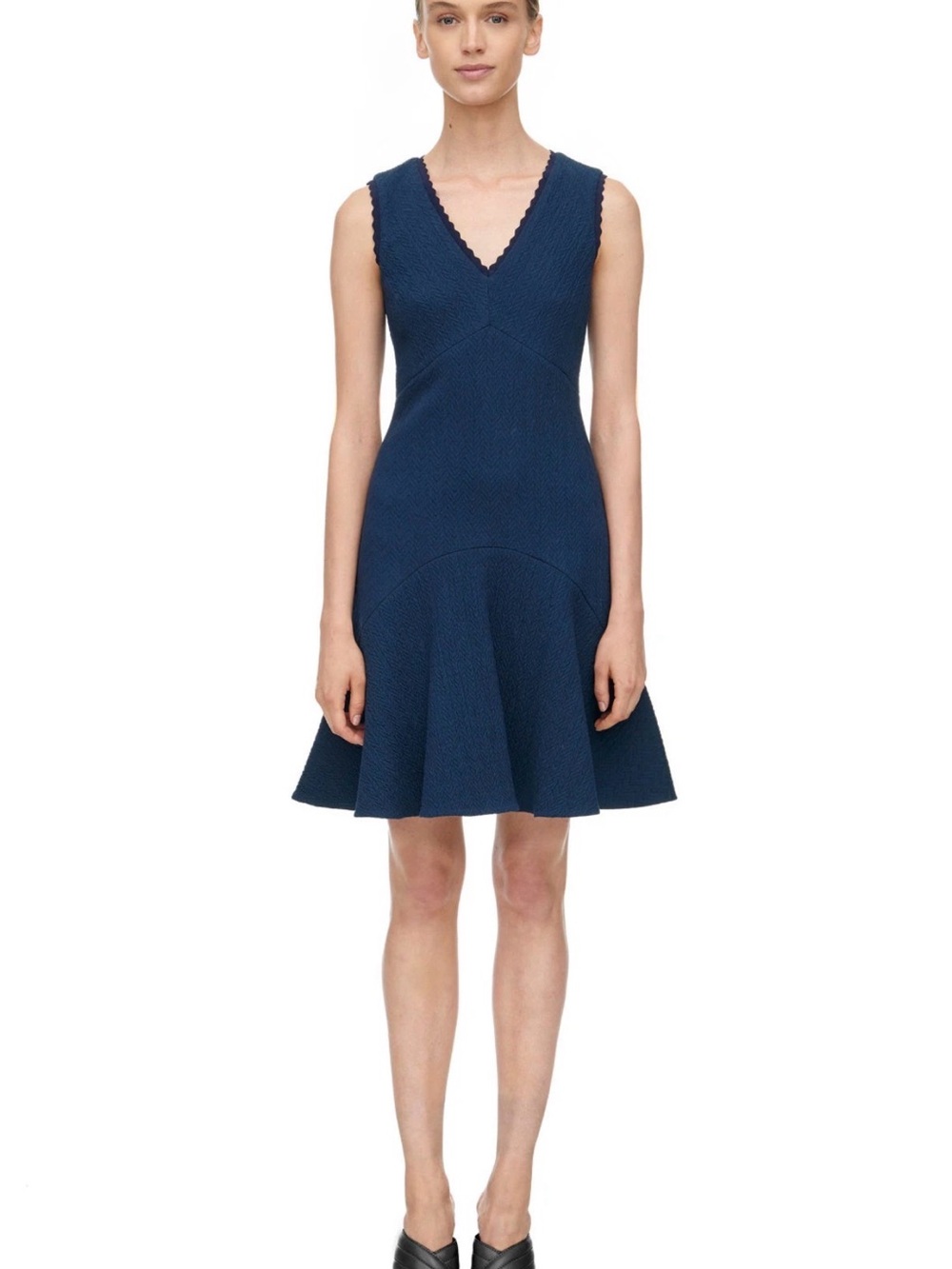 Rebecca Taylor Textured Sleeveless V-Neck Flare Cocktail Dress in Navy Size 8